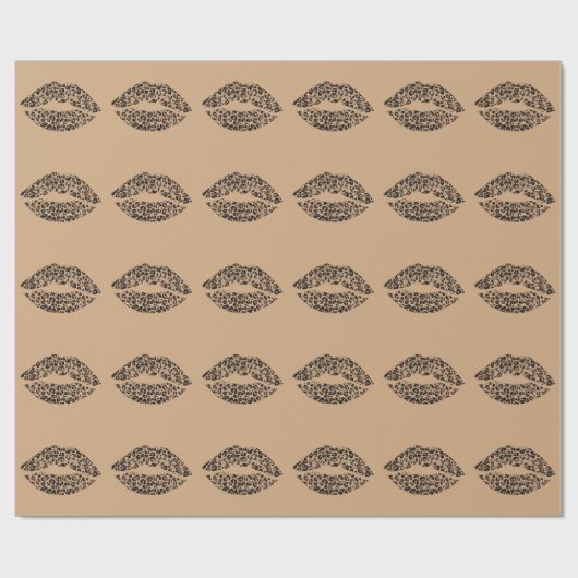 Luipaardprint Lippen Worpkussen | Chic Glam Dier Cadeaupapier (Vlak)