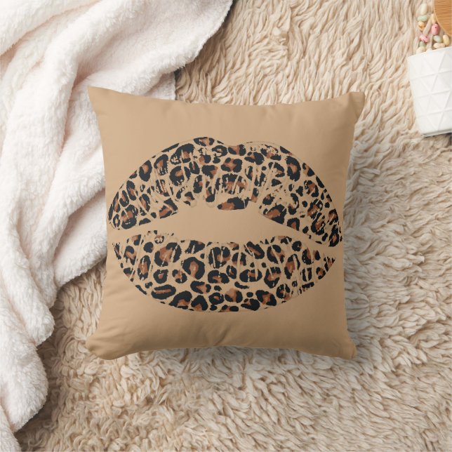 Luipaardprint Lippen Worpkussen | Chic Glam Dier Kussen (Deken)