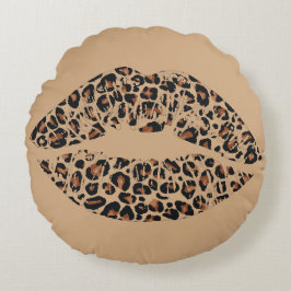 Luipaardprint Lippen Worpkussen | Chic Glam Dier Rond Kussen