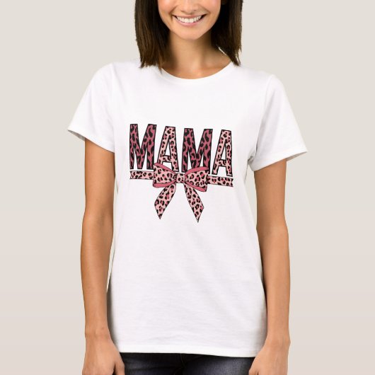 Luipaardprint Mama-ontwerp – Cute Bow Moeder Leven T-shirt (Voorkant)