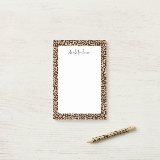 Luipaardprint met monogram post-it® notes (Op bureau)