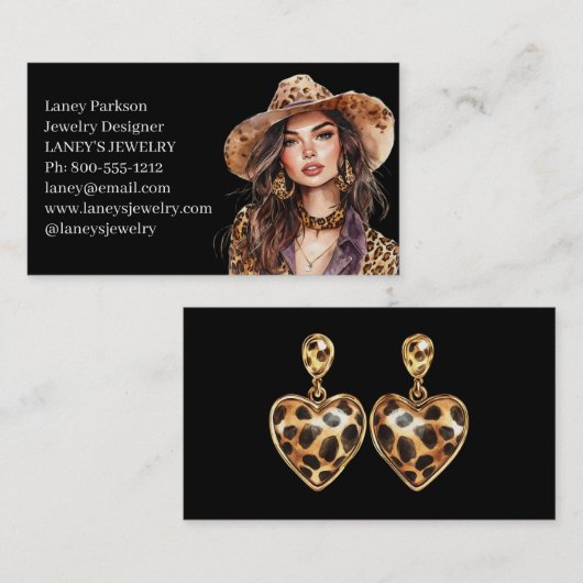 Luipaardprint Model Mode Sieraden Ontwerper Visitekaartje (Voorkant / Achterkant)