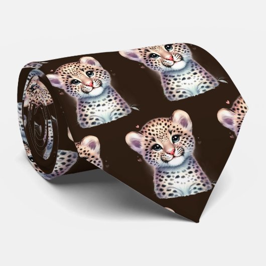 Luipaardprint Moderne Kawaii Schattige Jachtluipaa Stropdas (Opgerold)