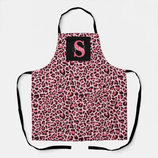 Luipaardprint Monogram Mode Heet Roze Schort (Voorkant)
