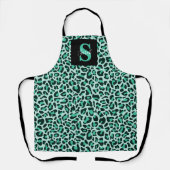 Luipaardprint Monogram Mode Teal Blauwe Schort (Voorkant)