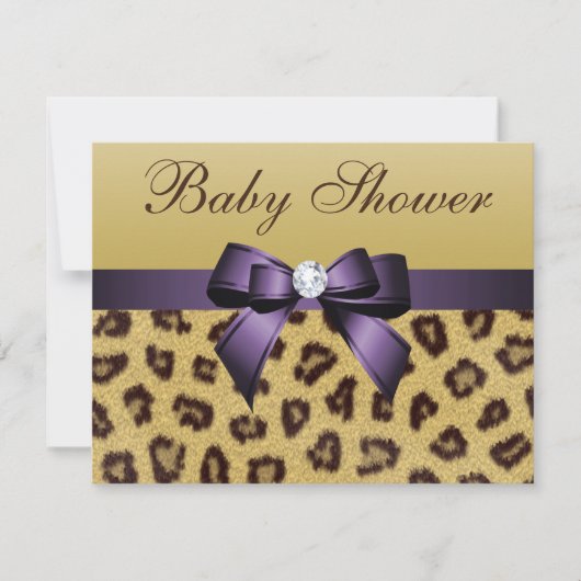 Luipaardprint, Paarse boog Baby shower Kaart (Voorkant)