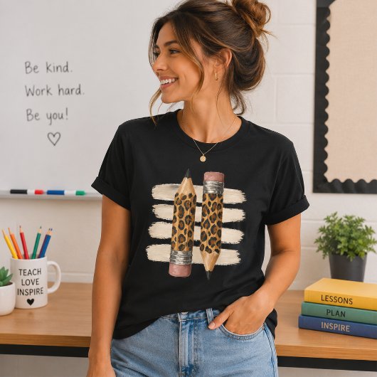 Luipaardprint Potlood Onderwijzer Ontwerp T-shirt