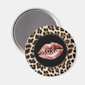 Luipaardprint Rode Lippen XOXO Magneet (Voorkant / Achterkant)
