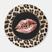 Luipaardprint Rode Lippen XOXO Magneet (Voorkant)