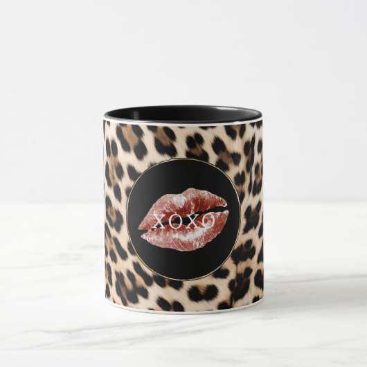 Luipaardprint Rode Lippen XOXO Mok (Midden)