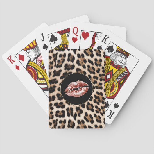 Luipaardprint Rode Lippen XOXO Pokerkaarten (Achterkant)