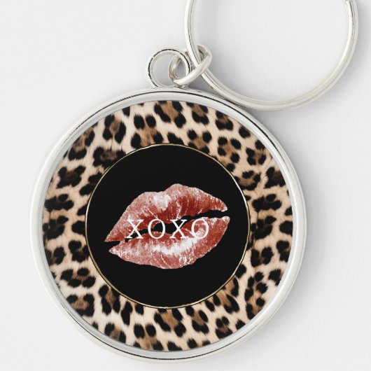 Luipaardprint Rode Lippen XOXO Sleutelhanger (Voorkant)