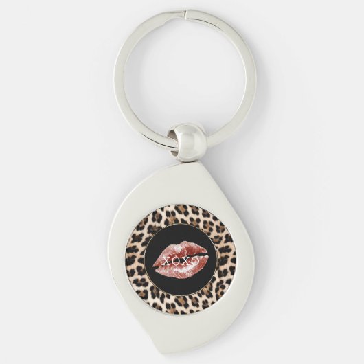 Luipaardprint Rode Lippen XOXO Sleutelhanger (Voorkant)