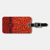 Luipaardprint roodbruin monogram bagagelabel (Voorkant horizontaal)