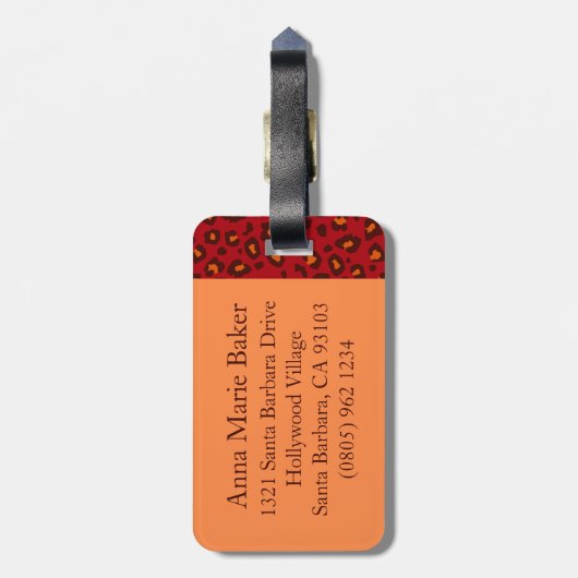 Luipaardprint roodbruin monogram bagagelabel (Achterkant verticaal)