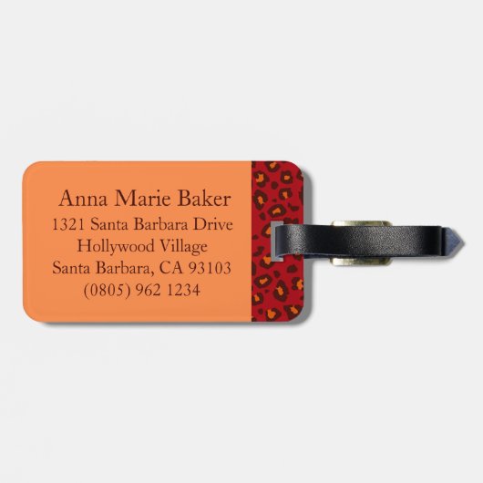Luipaardprint roodbruin monogram bagagelabel (Achterkant horizontaal)