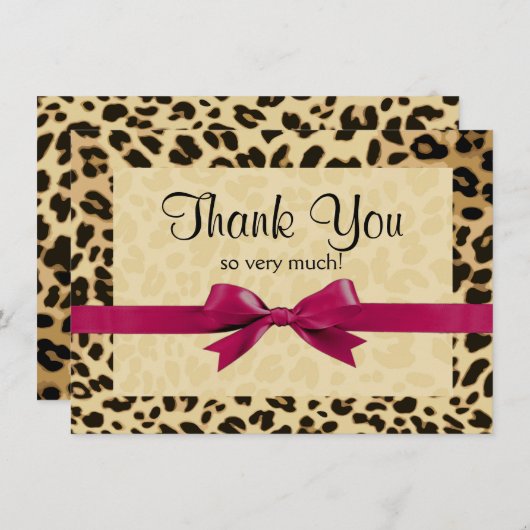 Luipaardprint Roze Strik Bedankbriefje Bedankkaart (Voorkant / Achterkant)