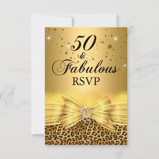 Luipaardprint & Strik 50 & Fabulous RSVP Goud Kaart (Voorkant)
