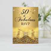 Luipaardprint & Strik 50 & Fabulous RSVP Goud Kaart (Staand voorkant)