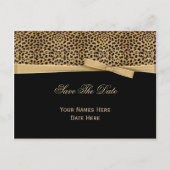 Luipaardprint Strik Lint op Zwart Save The Date Aankondigingskaart (Voorkant)