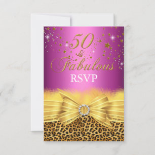 Luipaardprint & Strik Roze 50 & Fabulous RSVP Kaart