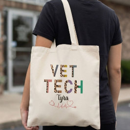 Luipaardprint Vet Tech-stethoscoop met naam   Tote Bag