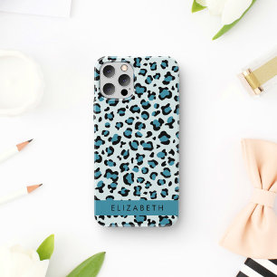 Luipaardprint, Vlekken, Blauwe Luipaard, Uw Naam iPhone 16 Hoesje