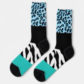 Luipaardprint, zebraprint, dierenprint, blauw sokken (Links)