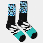 Luipaardprint, zebraprint, dierenprint, blauw sokken (Rechts)