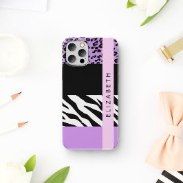 Luipaardprint, zebraprint, paars, jouw naam iPhone 16 hoesje
