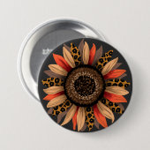 Luipaardprint Zonnebloem Herfst Sfeer Boho Flair Ronde Button 7,6 Cm (Voorkant /achterkant)