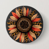 Luipaardprint Zonnebloem Herfst Sfeer Boho Flair Ronde Button 7,6 Cm (Voorkant)