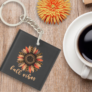 Luipaardprint Zonnebloem Herfst Vibes Boho Acryl Sleutelhanger