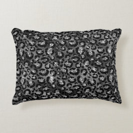 Luipaardprint Zwart en Zilver Grijs Accent Kussen