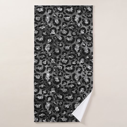 Luipaardprint Zwart en Zilver Grijs Badhanddoek (Badhanddoek)