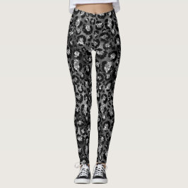 Luipaardprint Zwart en Zilver Grijs Leggings