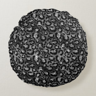 Luipaardprint Zwart en Zilver Grijs Rond Kussen