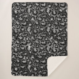 Luipaardprint Zwart en Zilver Grijs Sherpa Deken