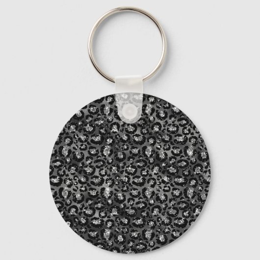 Luipaardprint Zwart en Zilver Grijs Sleutelhanger (Voorkant)