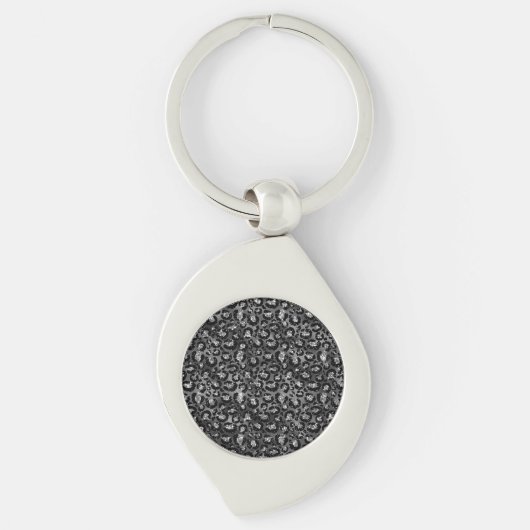 Luipaardprint Zwart en Zilver Grijs Sleutelhanger (Voorkant)