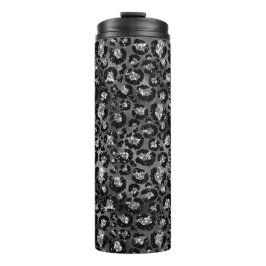 Luipaardprint Zwart en Zilver Grijs Thermosbeker
