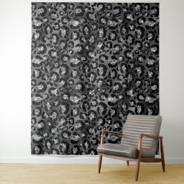 Luipaardprint Zwart en Zilver Grijs Wandkleed