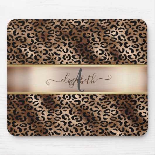 Luipaardprint Zwarte Brons Monogram Muismat (Voorkant)