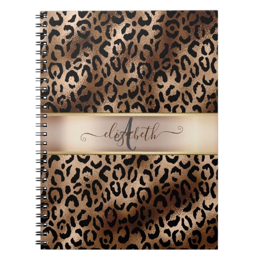 Luipaardprint Zwarte Brons Monogram Notitieboek (Voorkant)