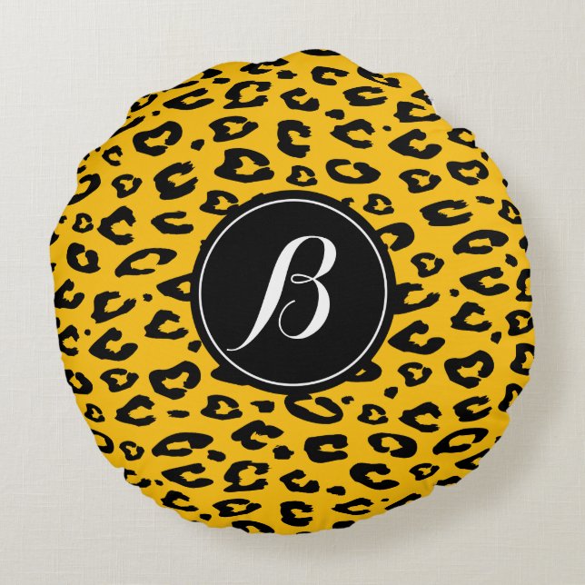Luipaardrozetten aangepaste monogram ronde deken rond kussen (Achterkant)