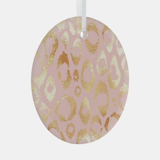 Luipaardschil, roos gouden textuur glas ornament (Voorkant Rechts)