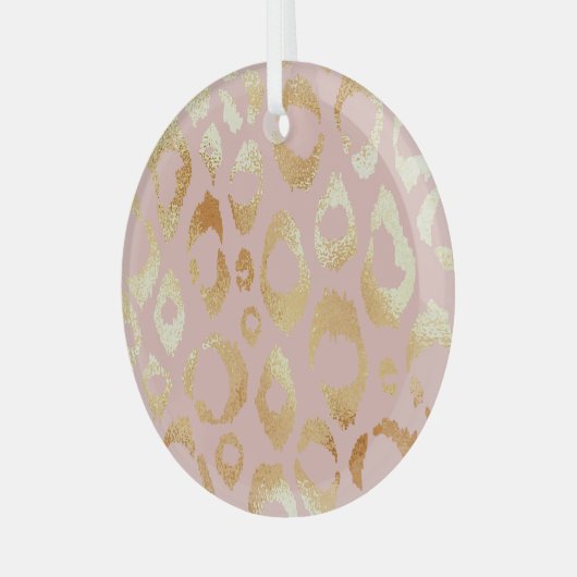 Luipaardschil, roos gouden textuur glas ornament (Voorkant links)
