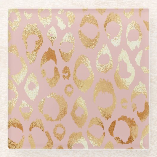 Luipaardschil, roos gouden textuur glazen onderzetter (Voorkant)