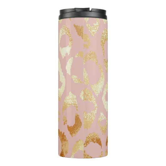 Luipaardschil, roos gouden textuur thermosbeker (Achterkant)