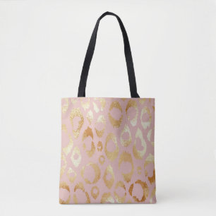 Luipaardschil, roos gouden textuur tote bag